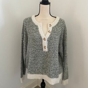 Chunky Henley Sweater sz Large Sage Green Knit Oversized Casual Comfort Pullover